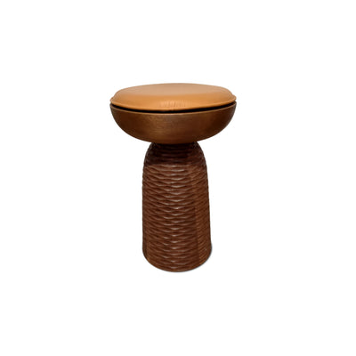Nera Full Base Cuts Stool - Walnut Oil/Brown Leather