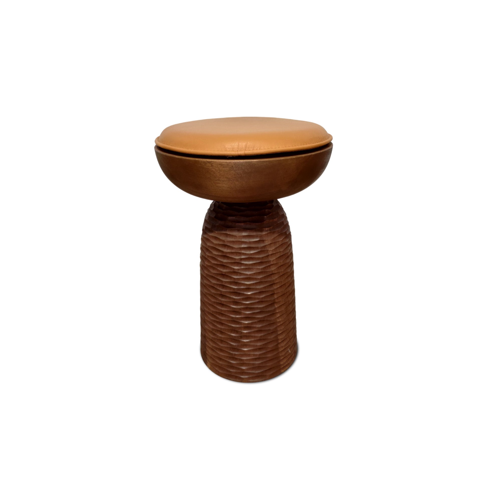 Nera Full Base Cuts Stool - Walnut Oil/Brown Leather