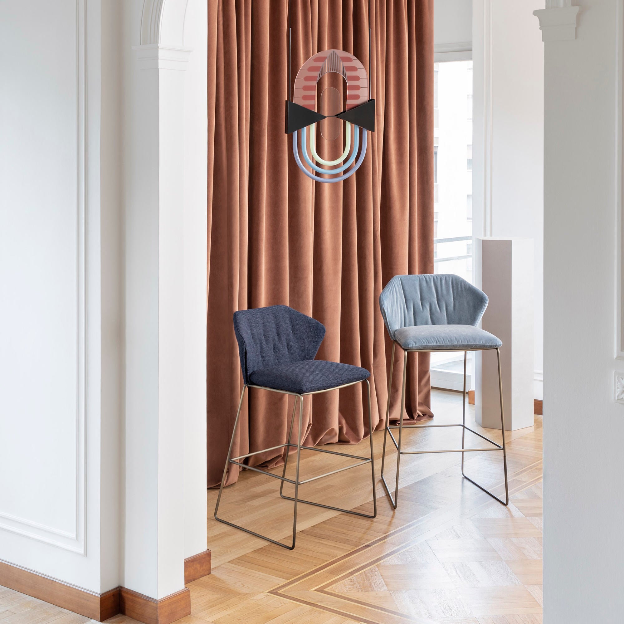 New York 2159 High Bar Stool - Satin Brass/Fabric Extra(Violet 08)-2