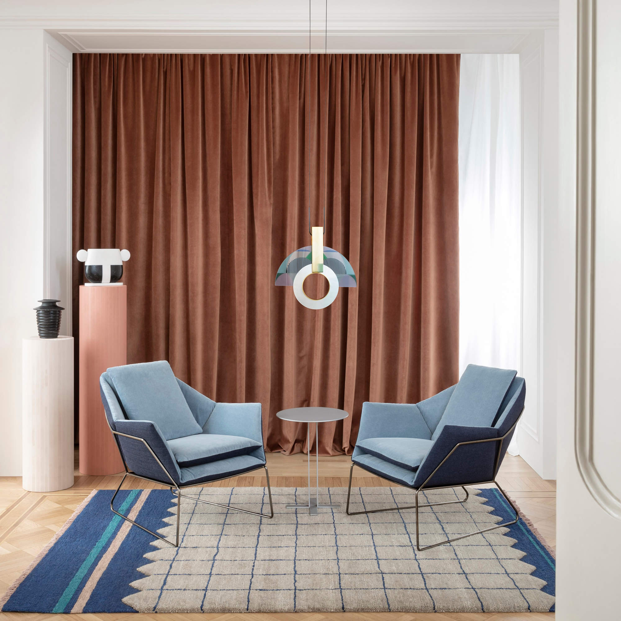 New York 2150 Armchair - Black Nickel/Fabric Extra (Violet 08)/Fabric Lusso (Time 18)-2