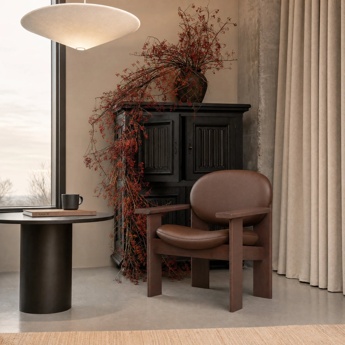 Archipen Lounge Chair - Brown Stained Ashwood/Leather 2 (Cashmere Castagna)-2