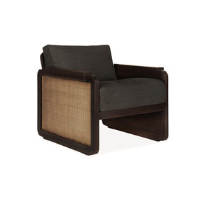 Panel 10771 Lounge Chair - Teak Dark Brown/Rattan Roasted/Fabric (Grey Linen)