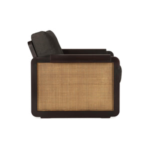 Panel 10771 Lounge Chair - Teak Dark Brown/Rattan Roasted/Fabric (Grey Linen)