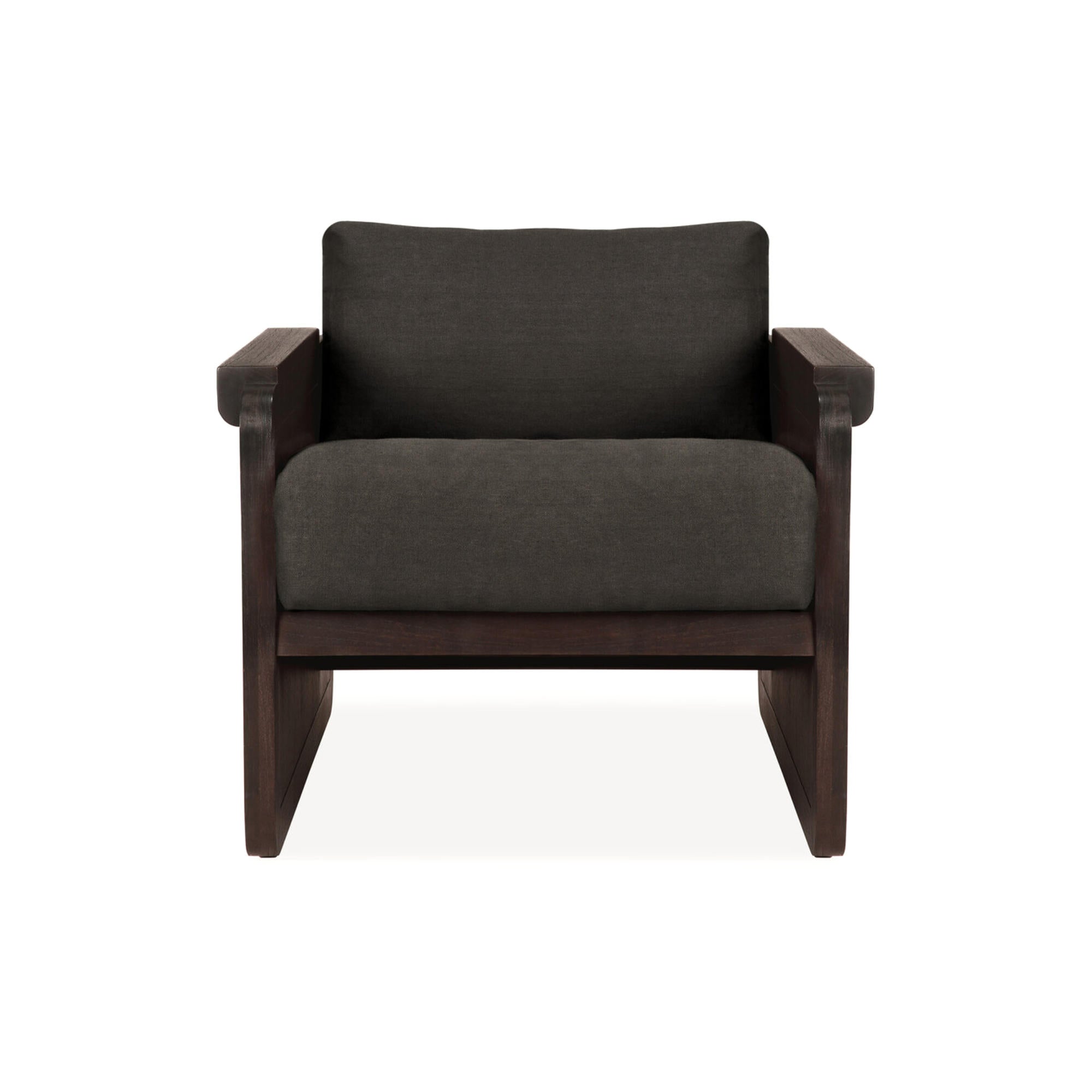 Panel 10771 Lounge Chair - Teak Dark Brown/Rattan Roasted/Fabric (Grey Linen)-3