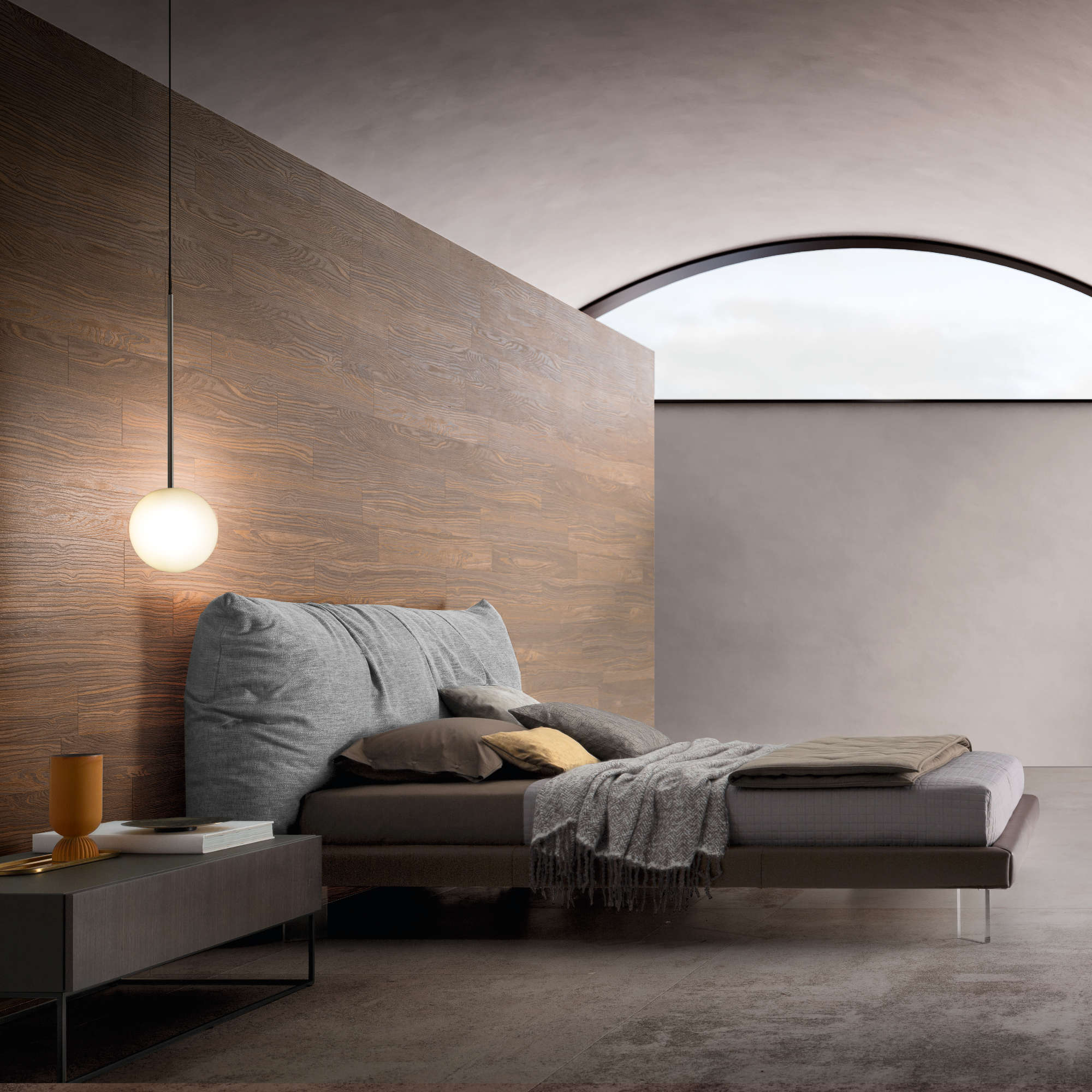 Papilo Mix 180 Bed - Transparent (VE01)/Leather Premium (Polar 298)/Fabric L (Lewis 601)-2