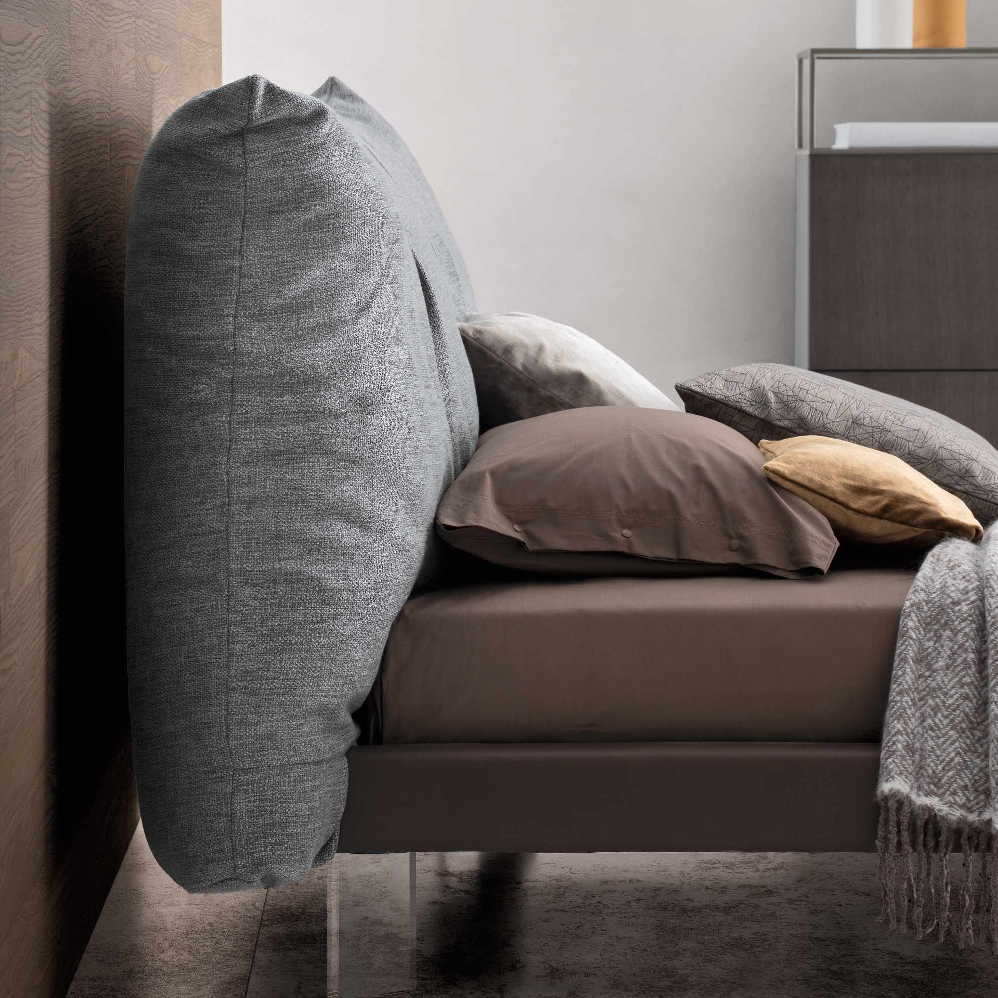 Papilo Mix 180 Bed - Transparent (VE01)/Leather Premium (Polar 298)/Fabric L (Lewis 601)-3