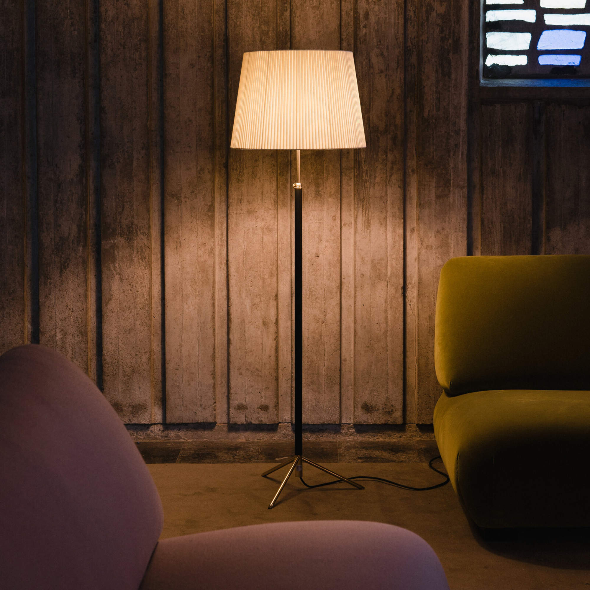 Pie de Salon G1 Floor Lamp - Chrome Plated/Stitched Beige Parchment-2