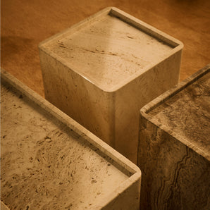 Pietra Small Side Table - Neutral White Travertine