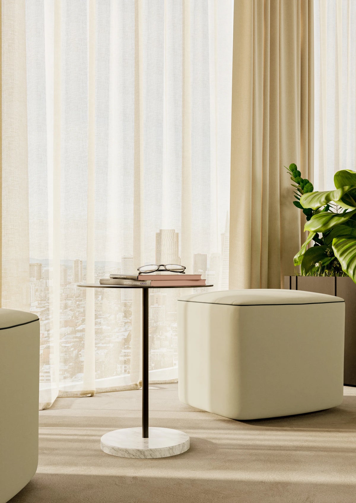 Tapon TAP500 Round Base Side Table - Carrara/White-3