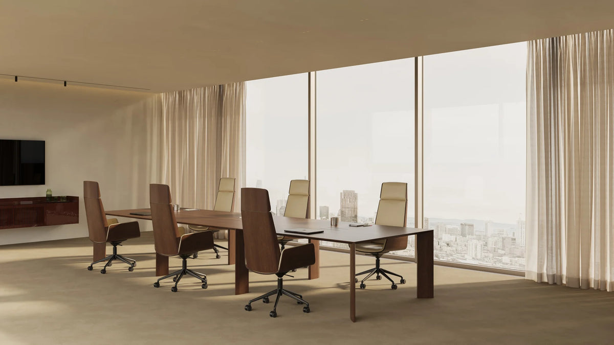 Hug Executive HUG145 Office Task Chair - Polished Aluminium/Super Matt Oak/Leather G5 (Laguna Brown)