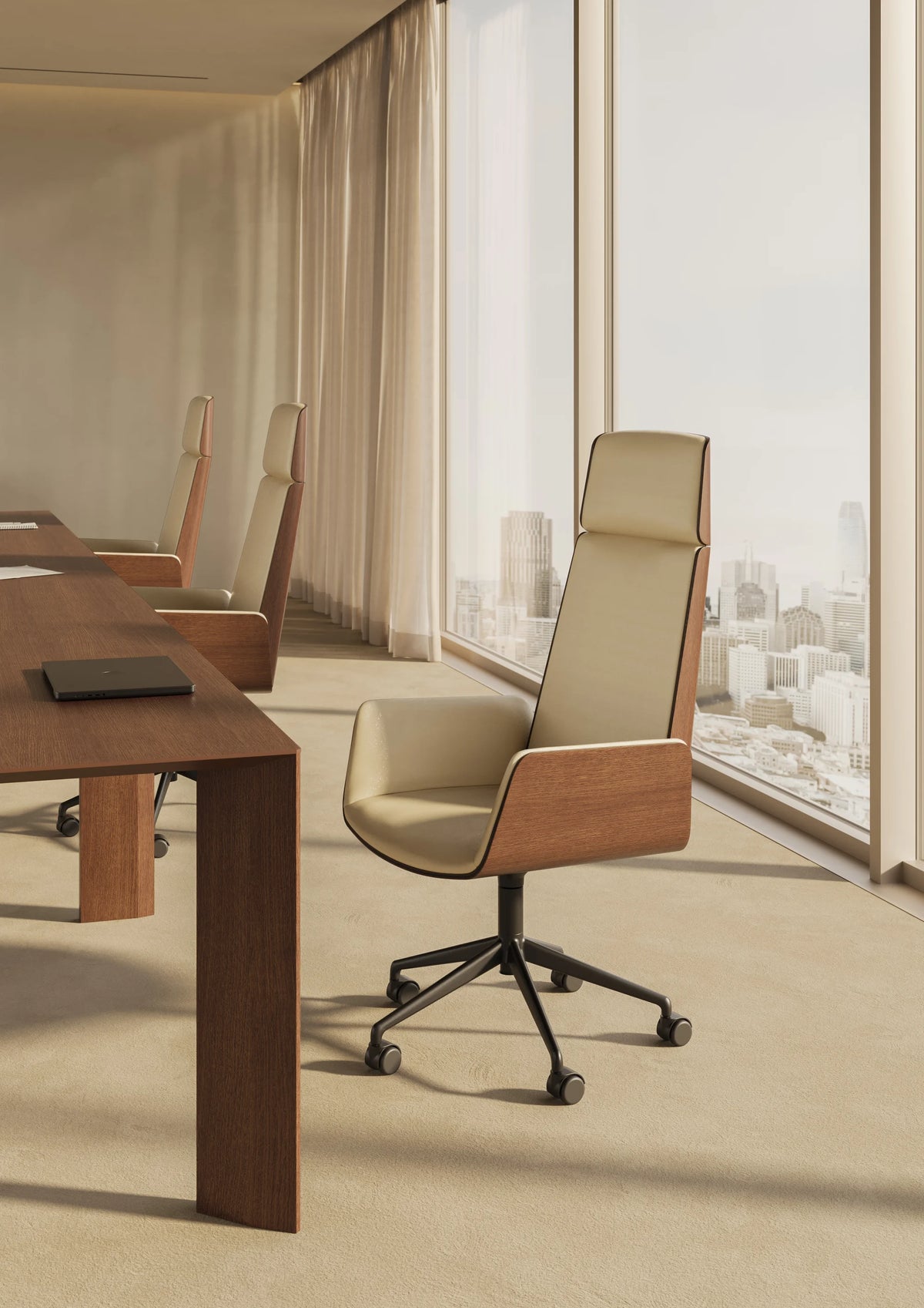 Hug Executive HUG145 Office Task Chair - Polished Aluminium/Super Matt Oak/Leather G5 (Laguna Brown)-4