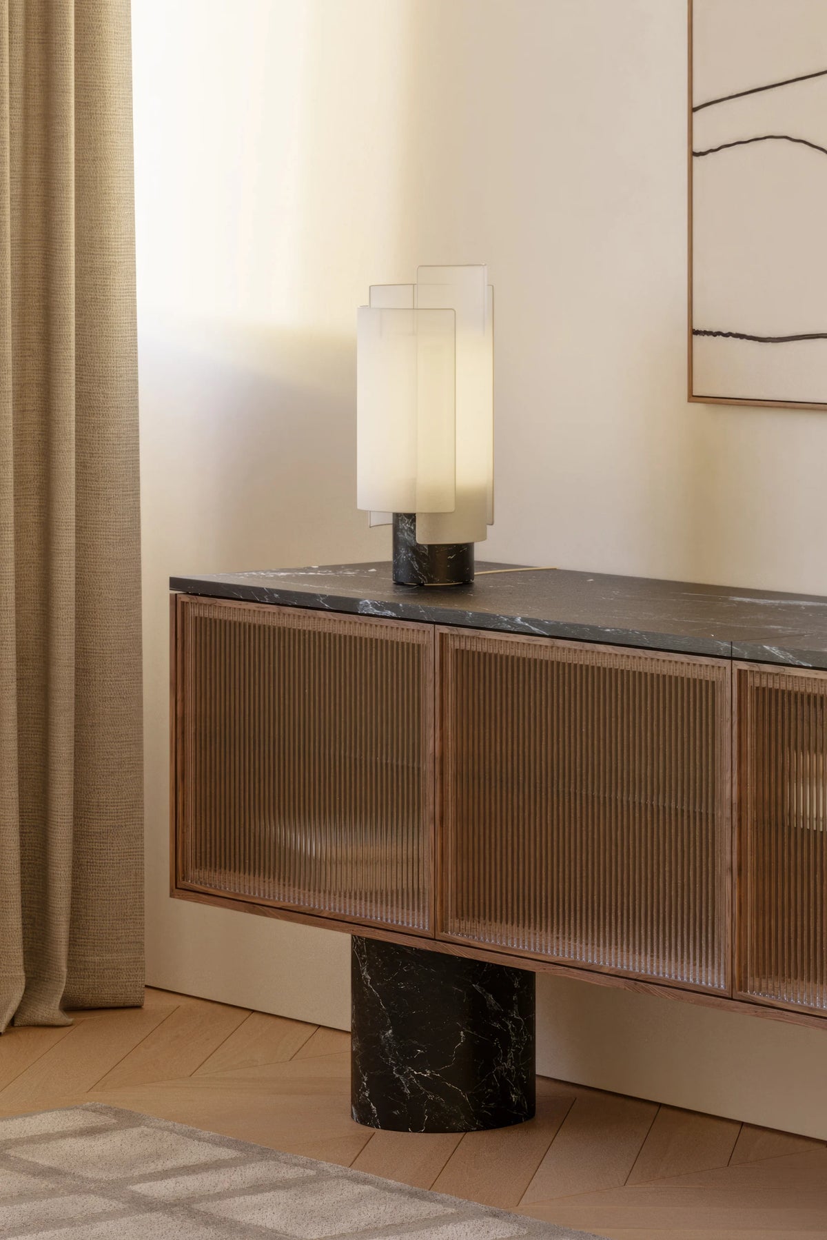 Rio RIL300 Table Lamp - Marquinia/Cotton Shade