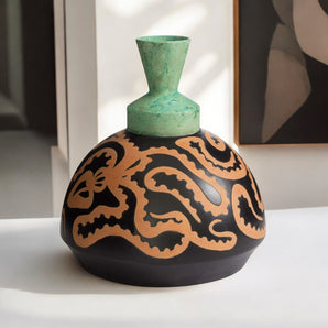 Pylade Vase - Matte Black/Terracotta/Green