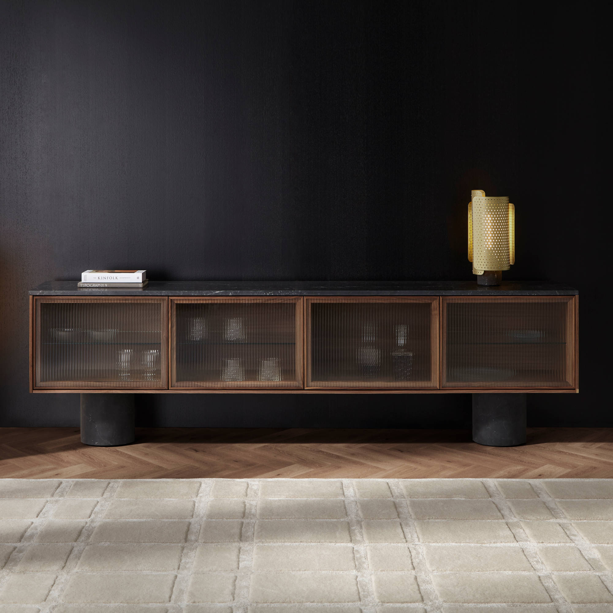 Rio RIO400 Sideboard - Walnut Stained Walnut / Honed Marquina Marble-5