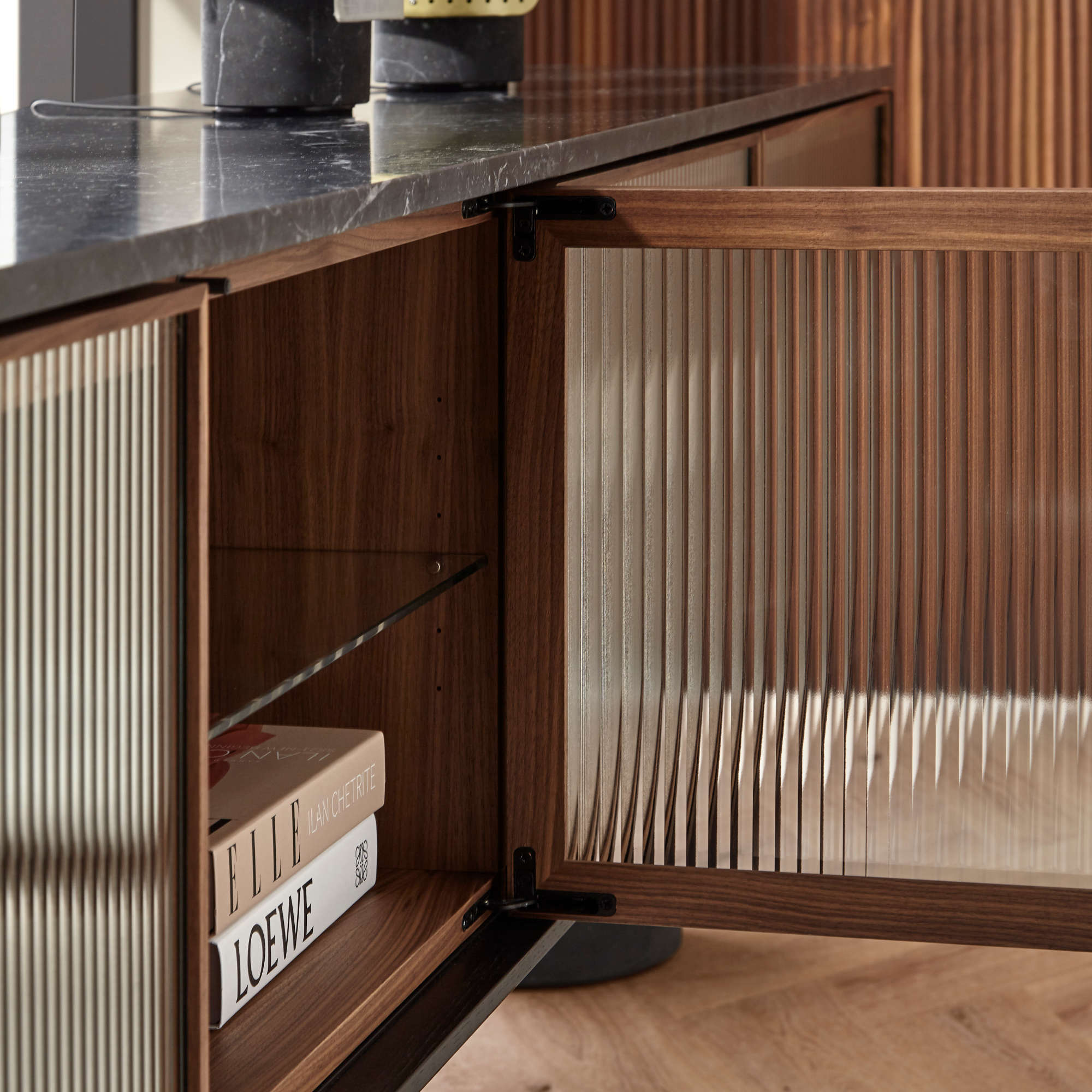 Rio RIO400 Sideboard - Walnut Stained Walnut / Honed Marquina Marble-6