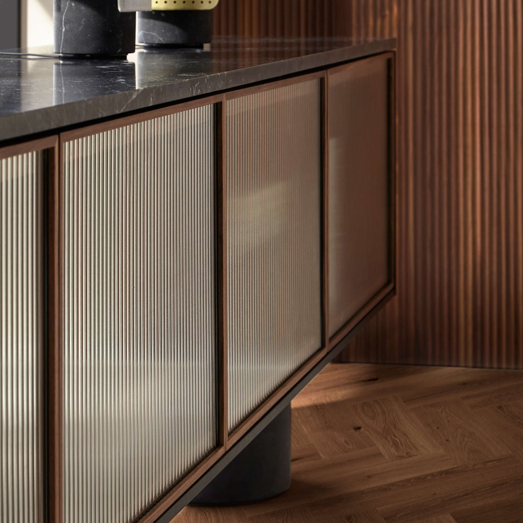 Rio RIO400 Sideboard - Walnut Stained Walnut / Honed Marquina Marble-7
