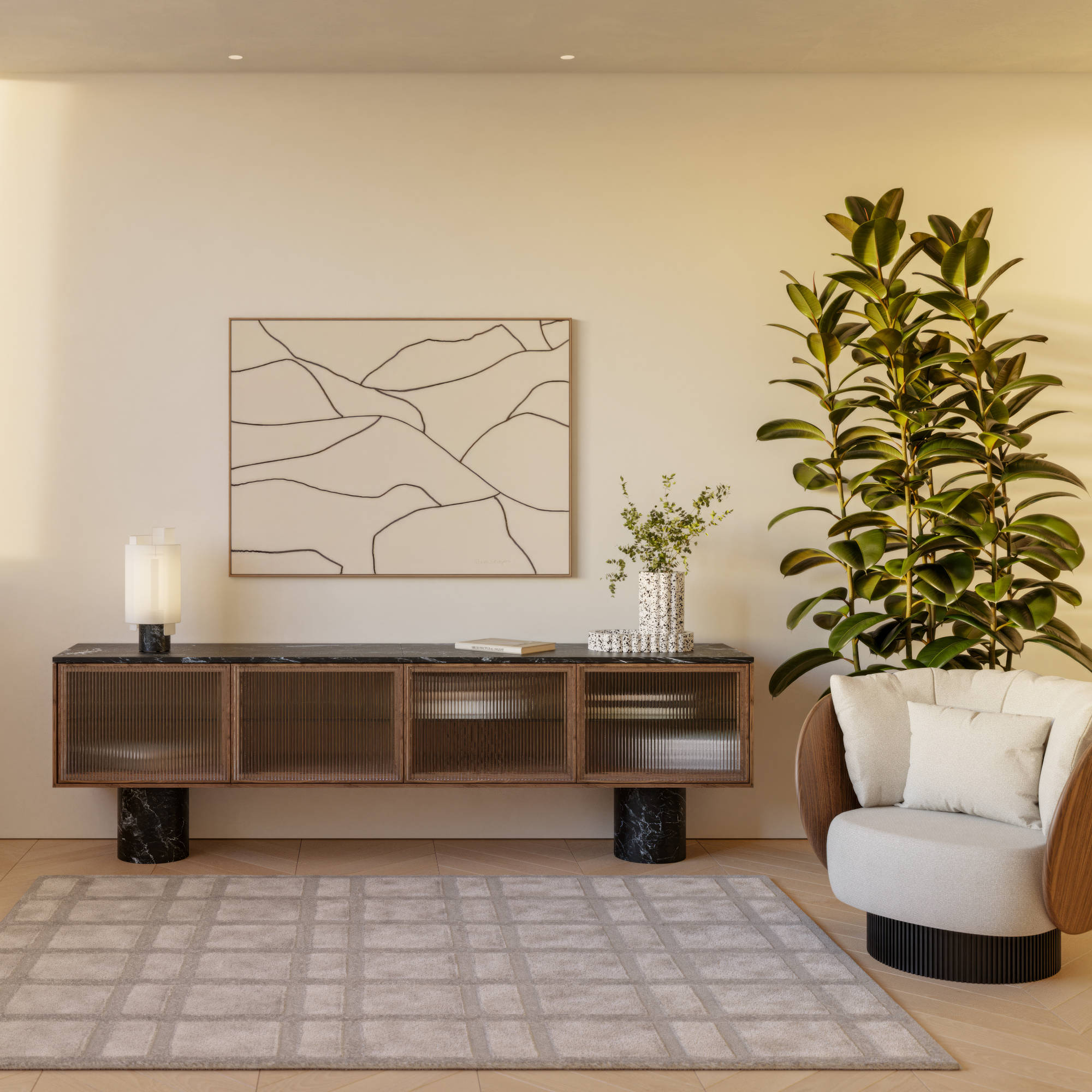Rio RIO400 Sideboard - Walnut Stained Walnut / Honed Marquina Marble-4