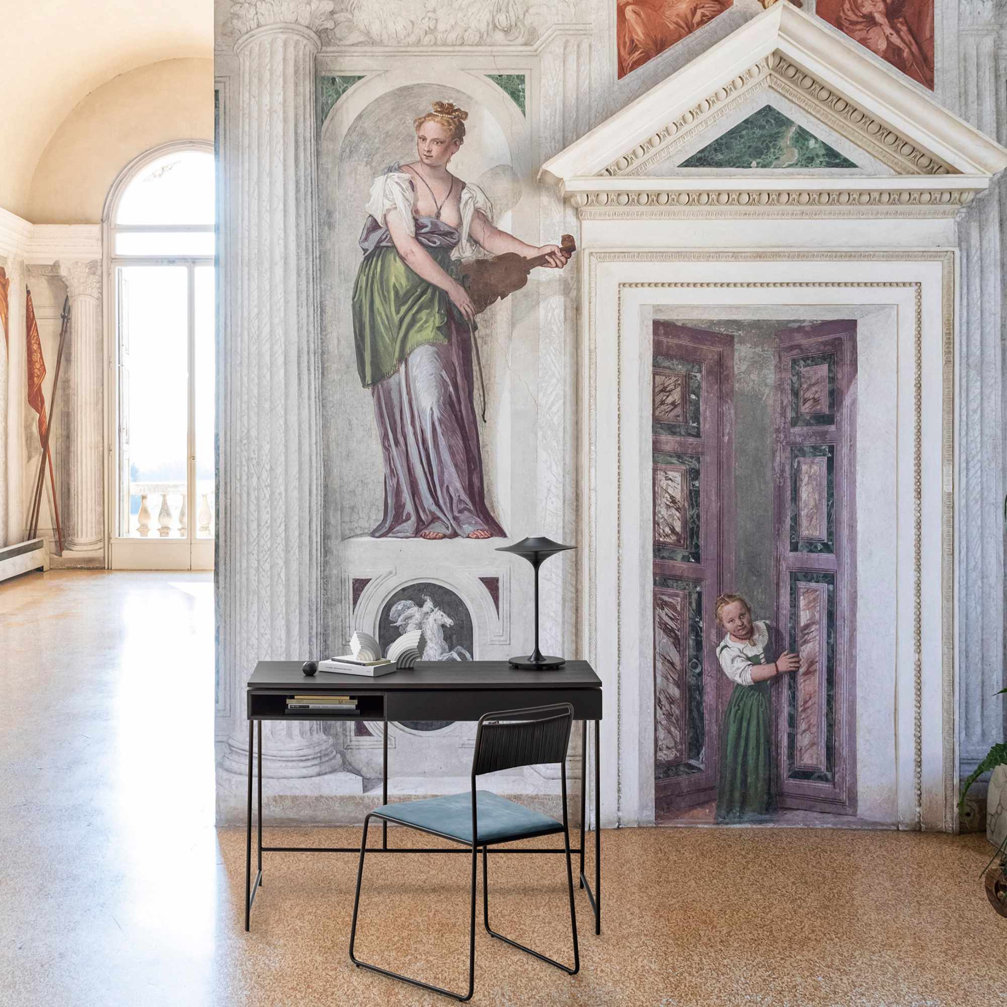 Rito 007820 Desk - Dark Brown Leather/Canaletto Walnut