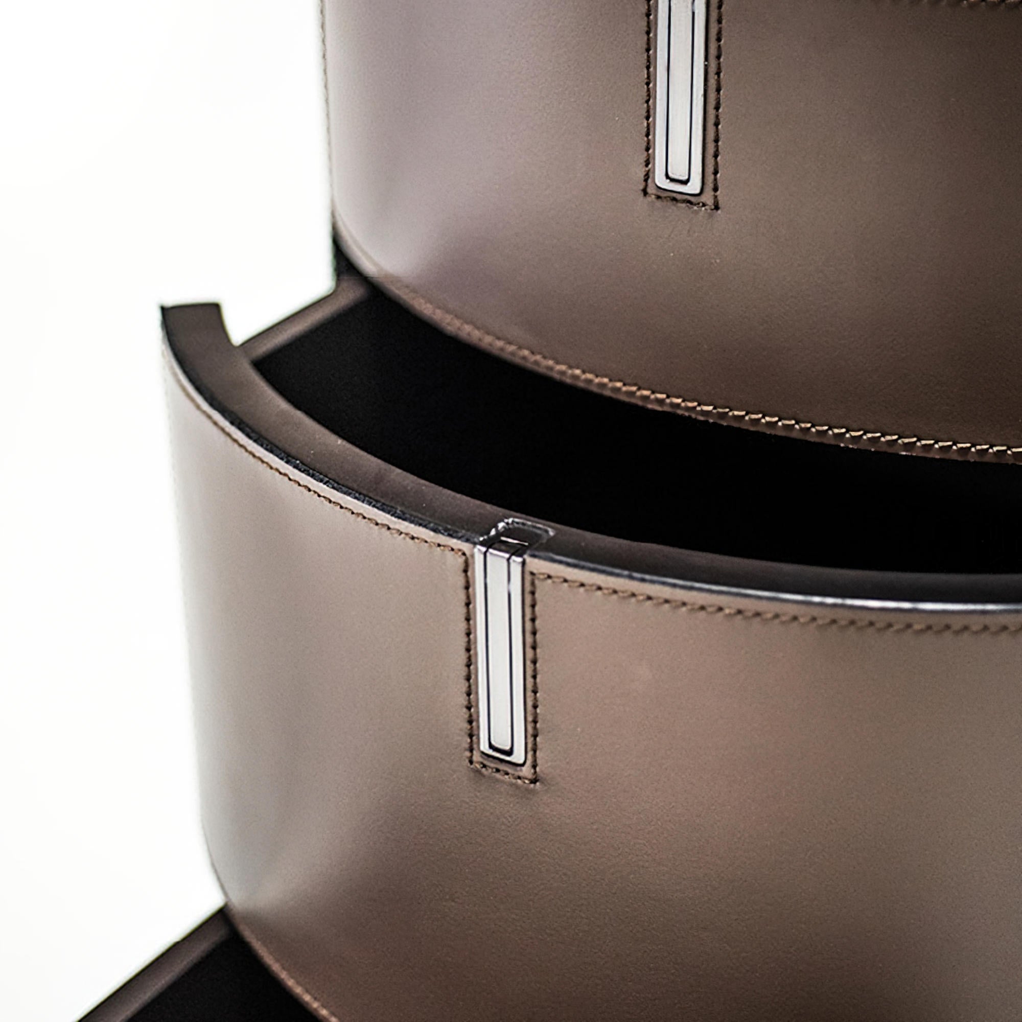 Round 3 SR03 Bedside Table - Hide (Coffee)/Champagne Steel-5