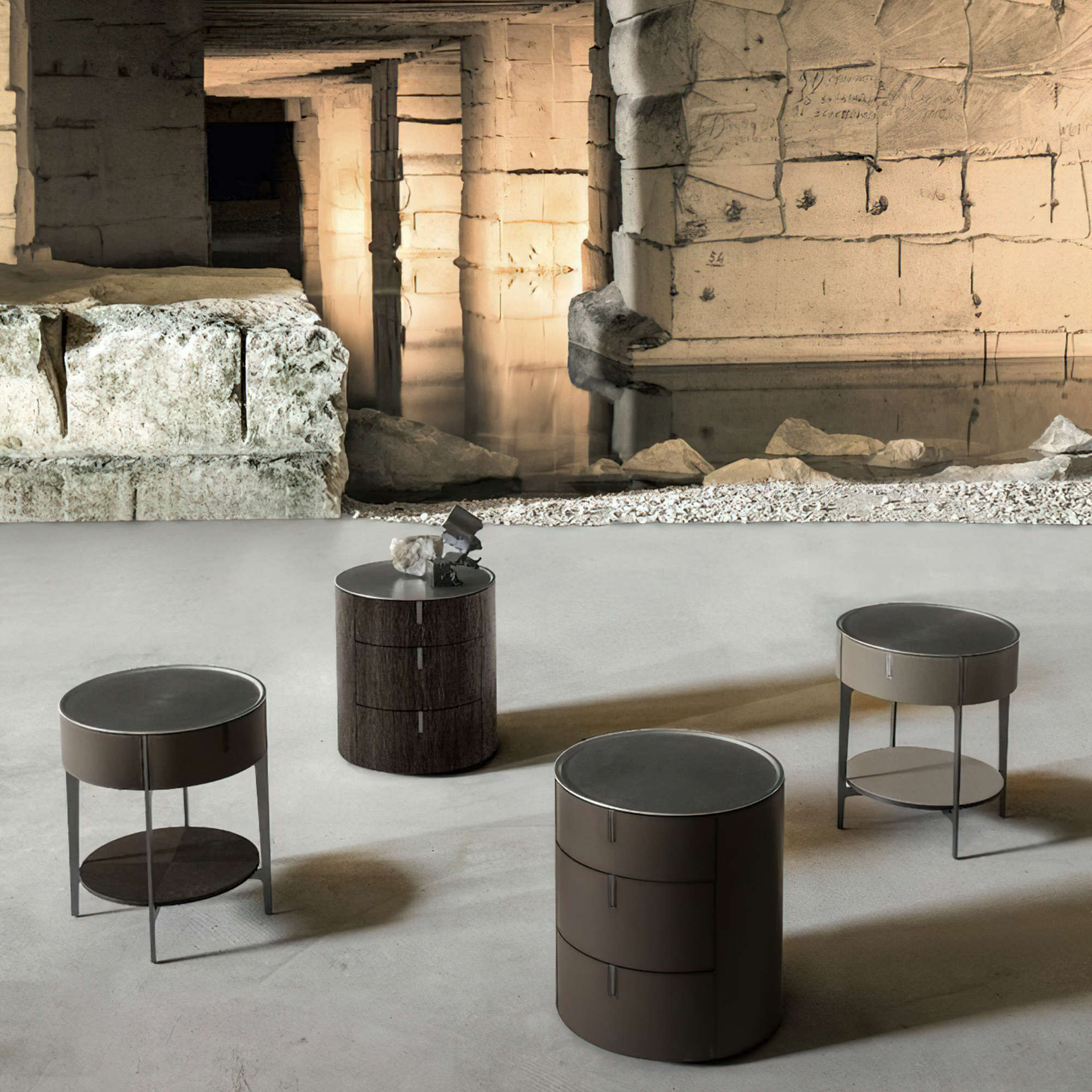 Round 3 SRO3 Bedside Table - Hide (Sand)/Bronze Steel-4