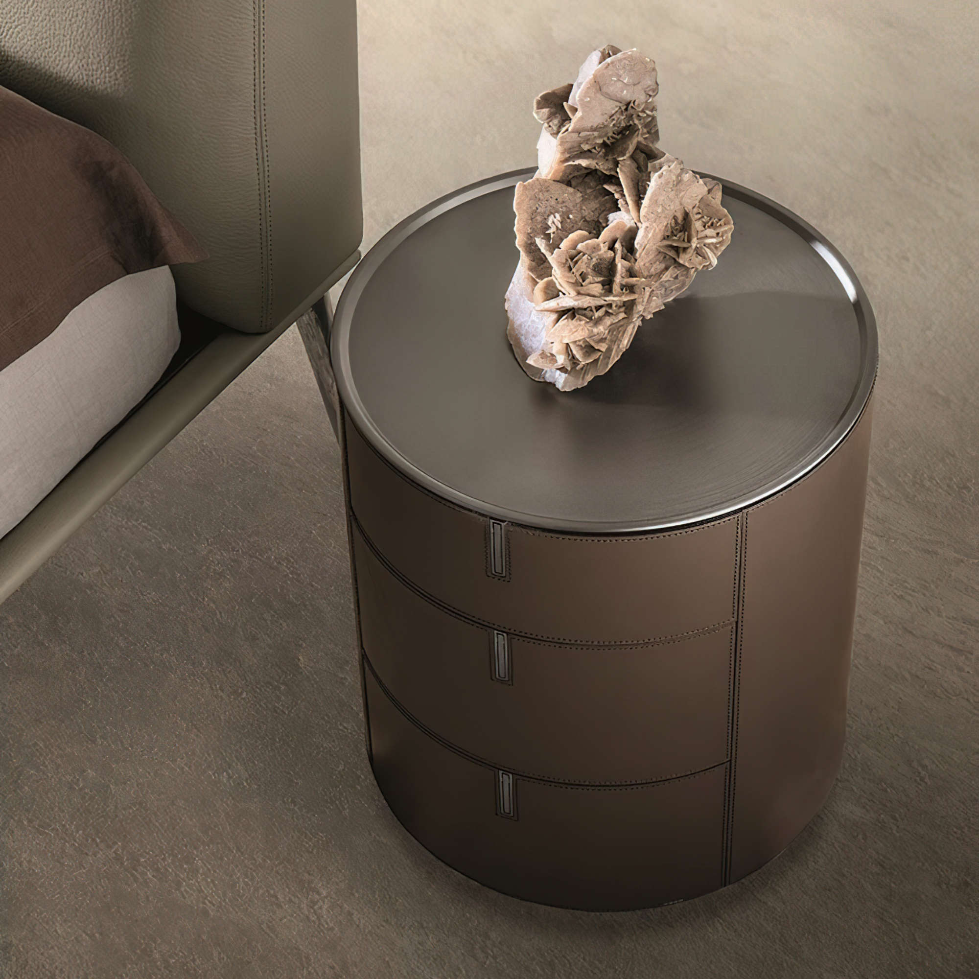 Round 3 SR03 Bedside Table - Hide (Off White)/Titanium Steel