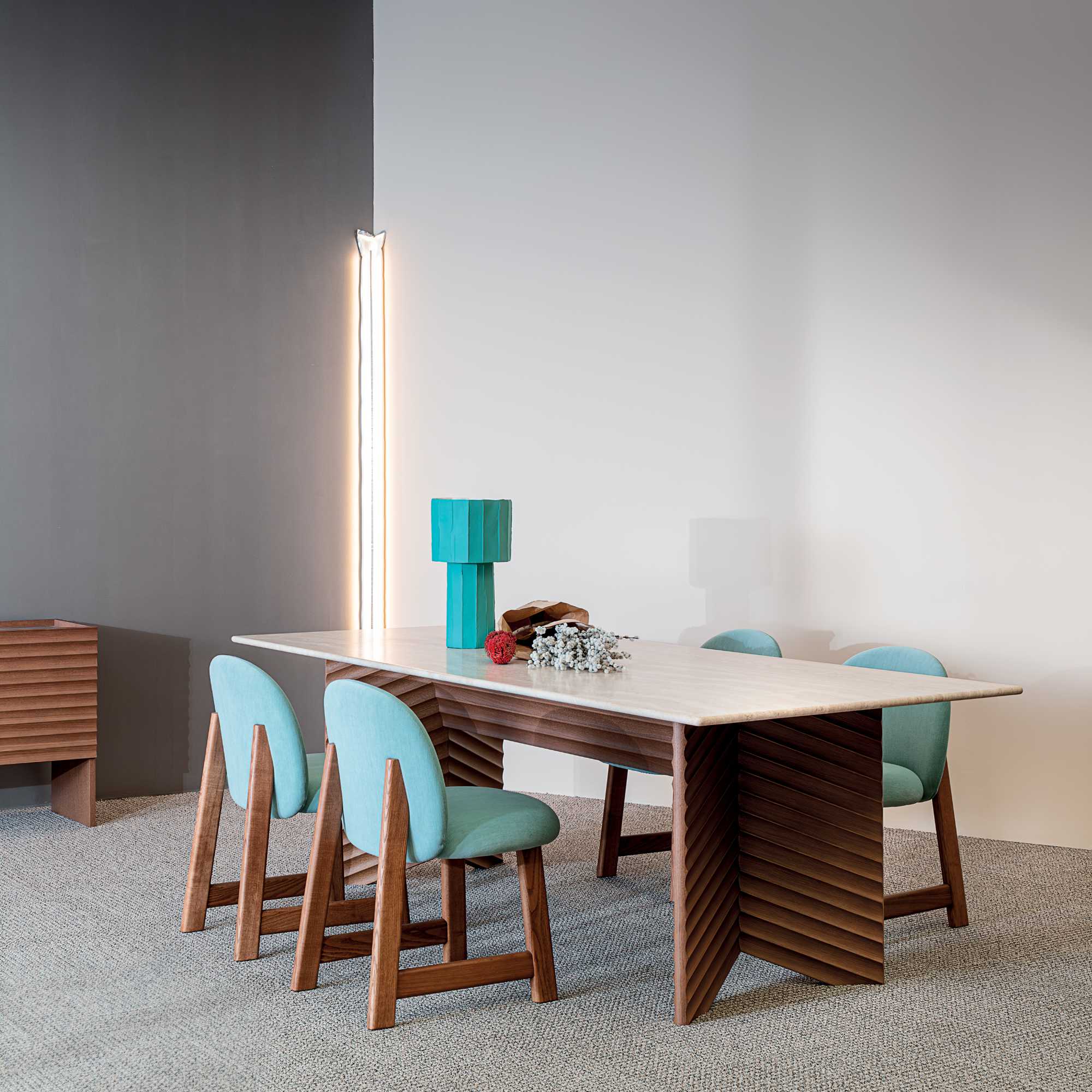 Rows RW03FR Diagonal Dining Table - Taupe/Fior Di Pesco-6