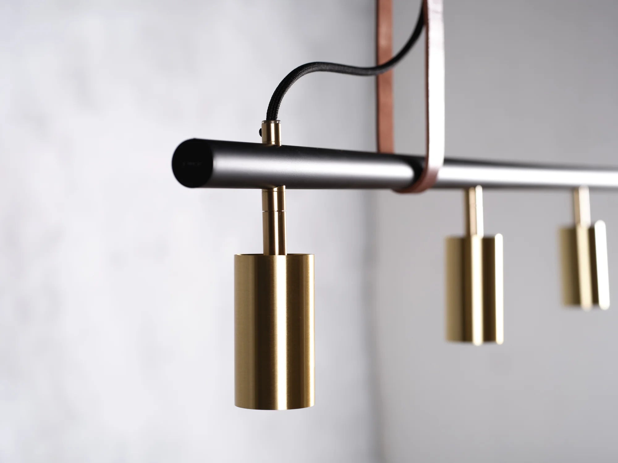 Long John Model 5 Pendant Lamp - Black/Steel/Brown Leather