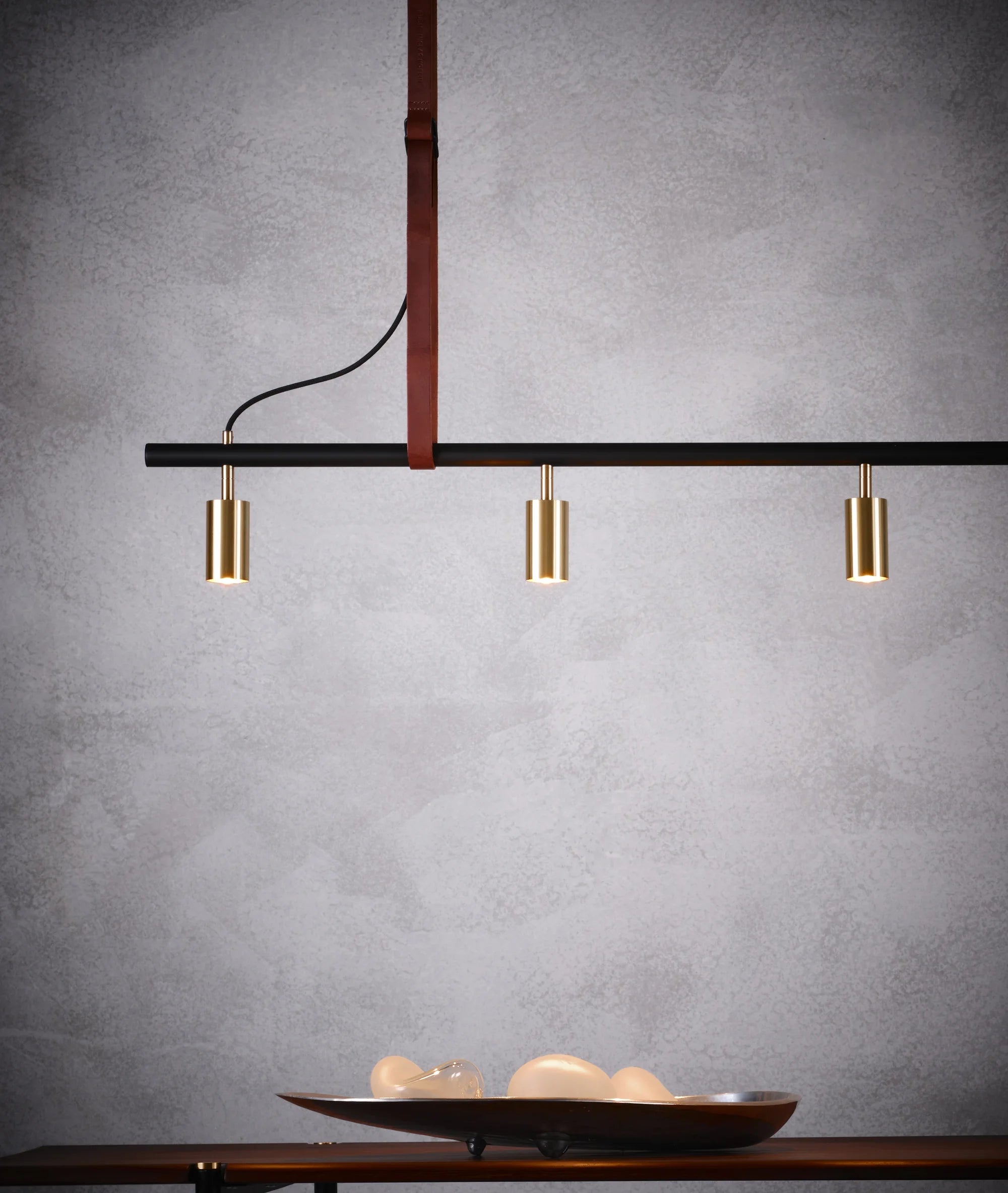 Long John Model 5 Pendant Lamp - Black/Steel/Brown Leather-4