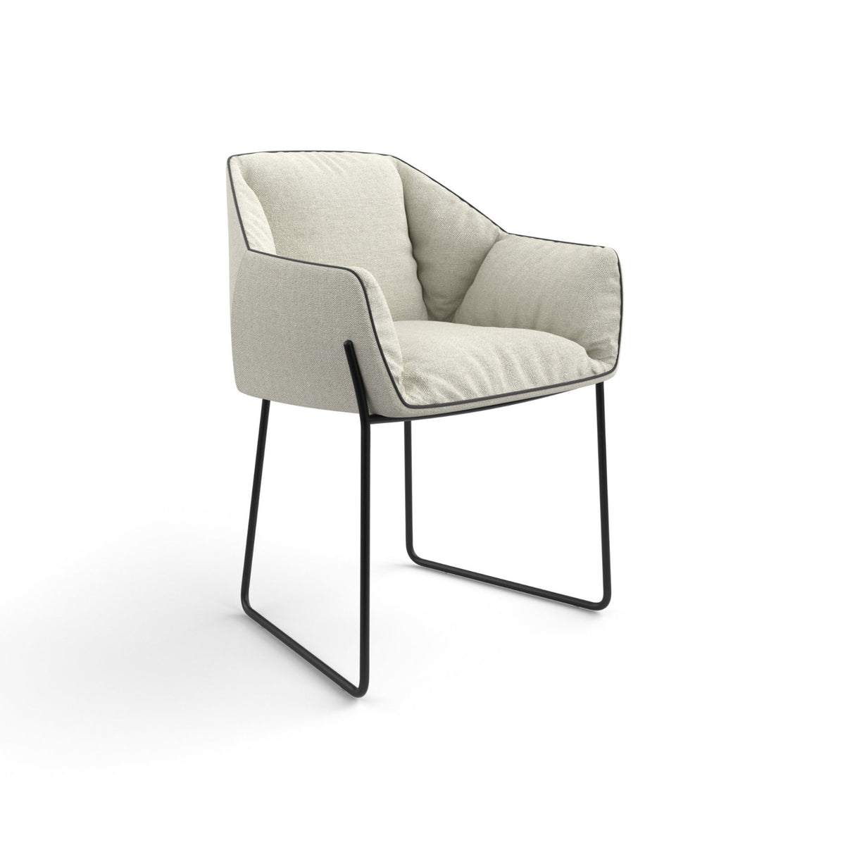 Nido Dining Chair – 57.5x78.5 / Metal (Extra Matte Lacquered 001) / Fabric 4 (101 1632)/Piping (13 Black)-1