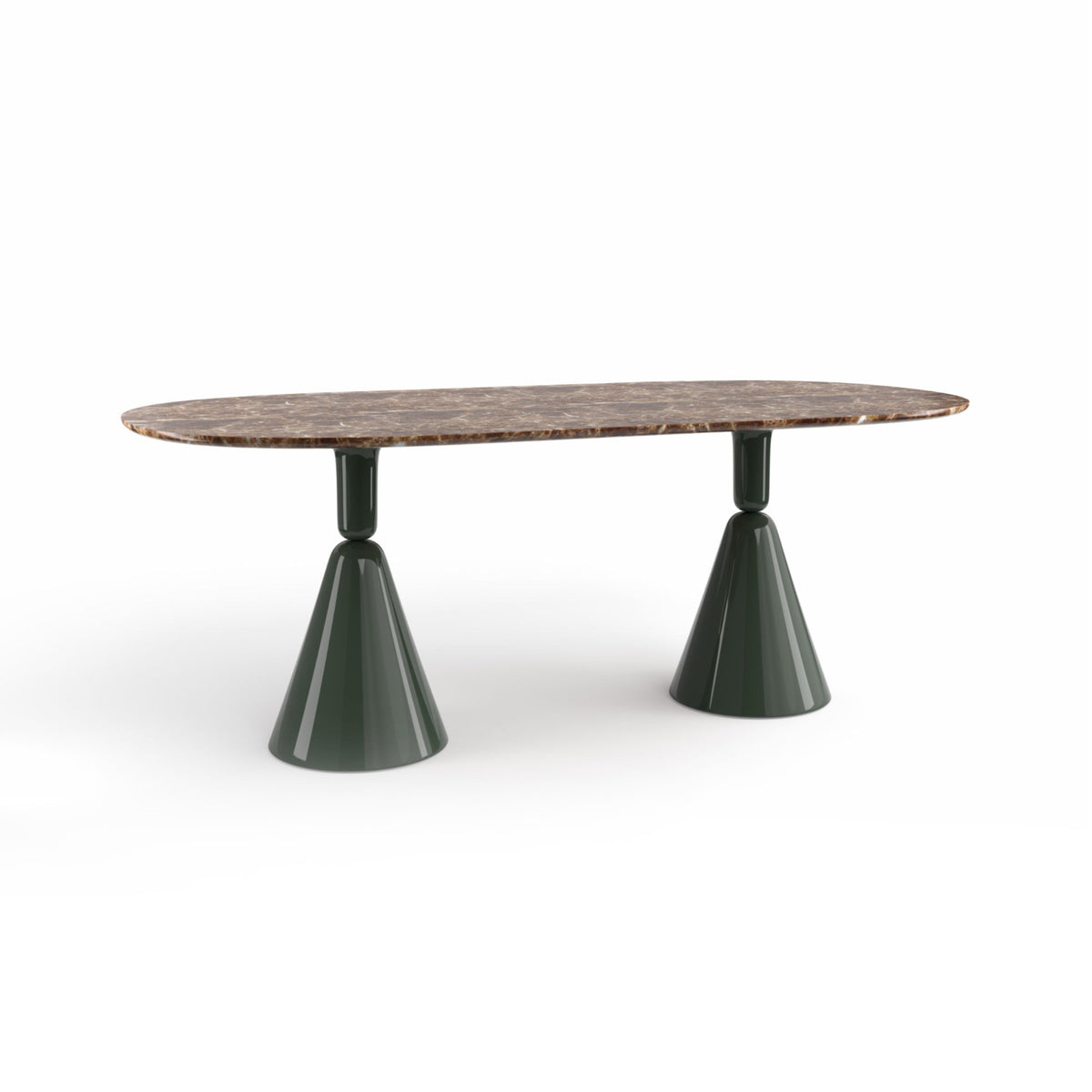 Pion Dining Table – 200x100x74 / High Gloss Lacquer (Jade Green 143)/Emperador Gold Marble