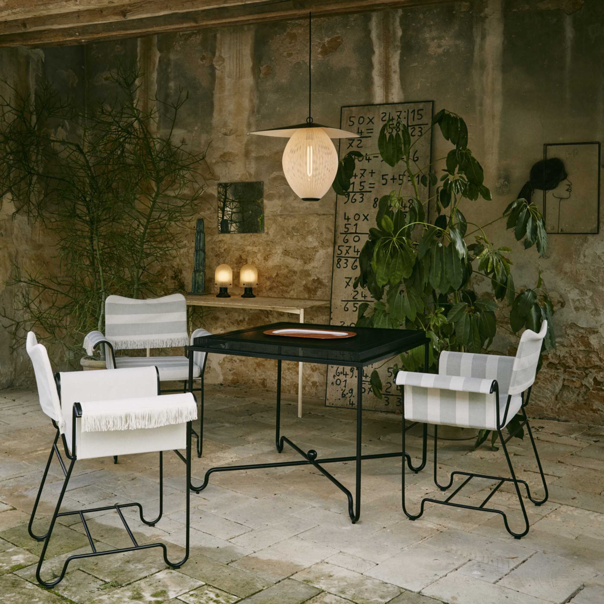 Tropique 44369 Outdoor Dining Chair - White/Fabric A (Leslie Stripe 040)-4