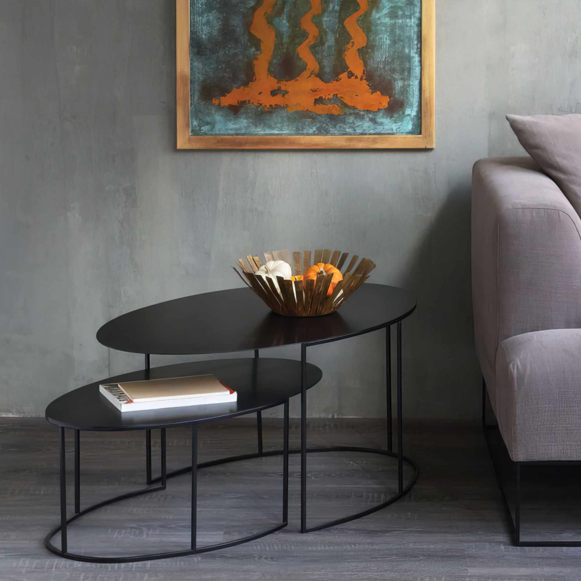 Slim Irony Oval 682-CB Low Table - Copper Black-3