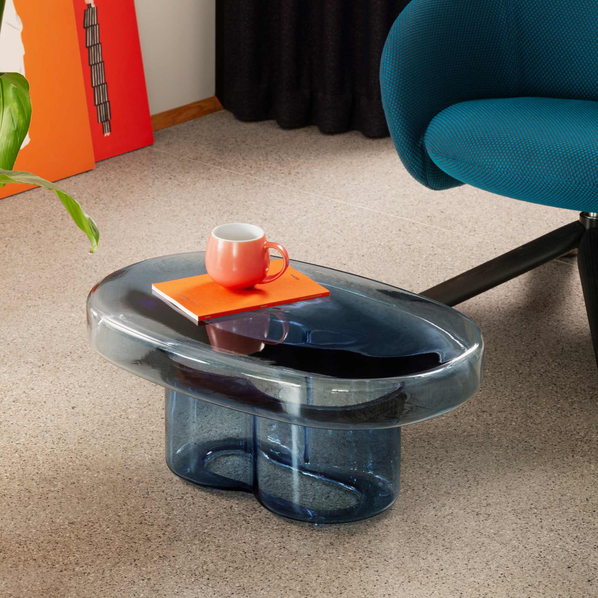 Soda Oval TS 530 Coffee Table - Blue Blown Glass-2