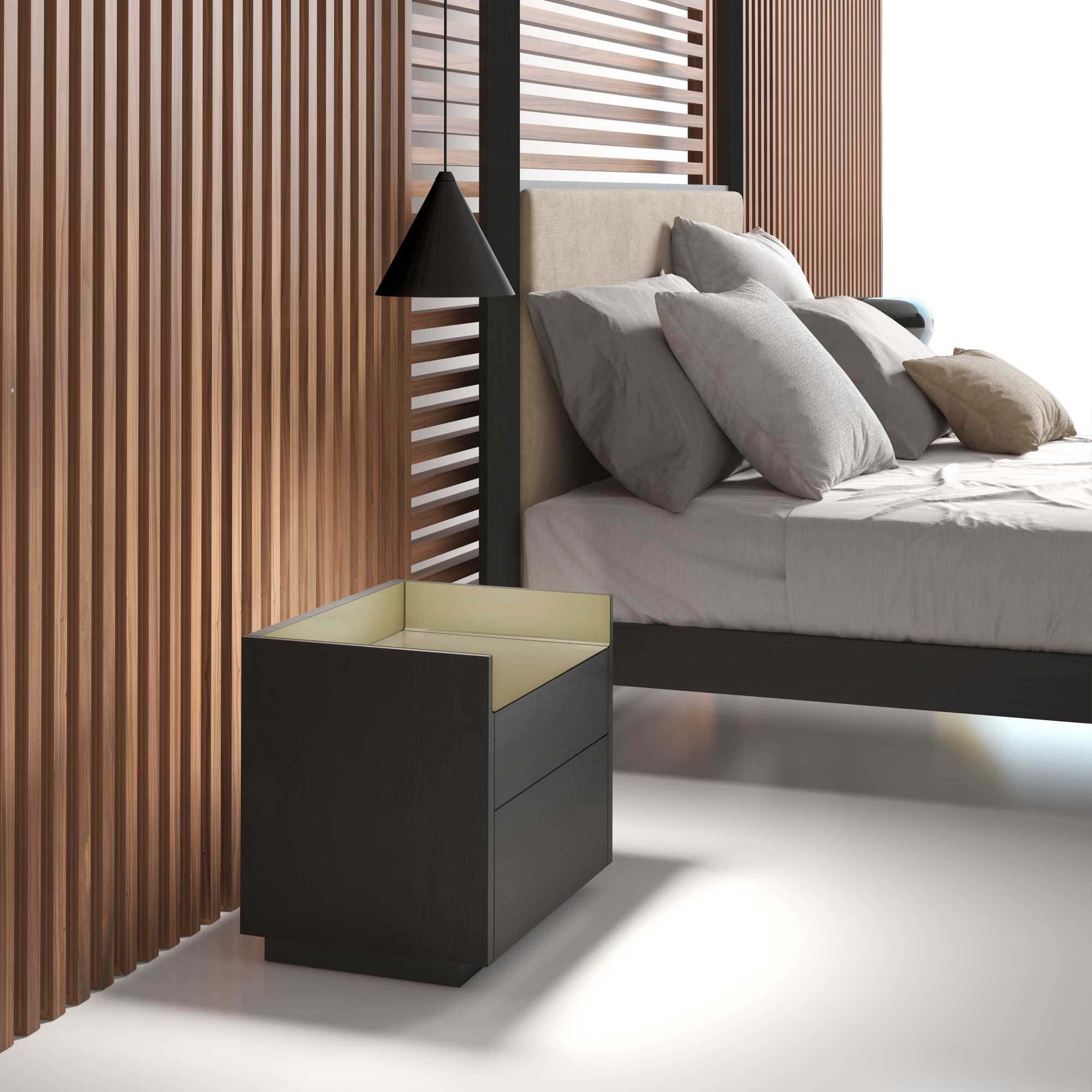 Stockholm STH105.6 Bedside Table - Bronze/Dark Grey Stained Oak/Gold-2