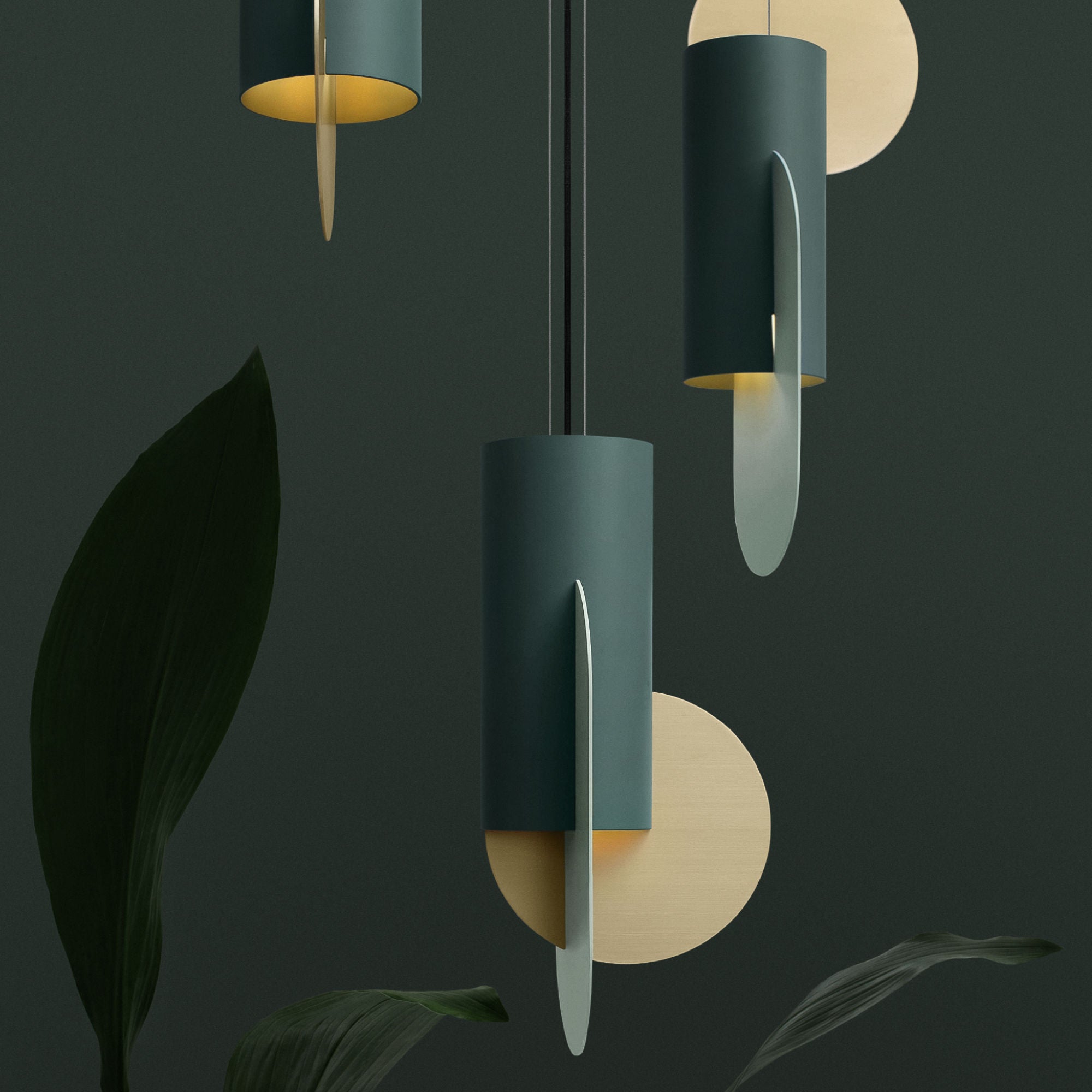 Suprematic Three CS5 Pendant Lamp - Pine Green/Sage Green/Brass