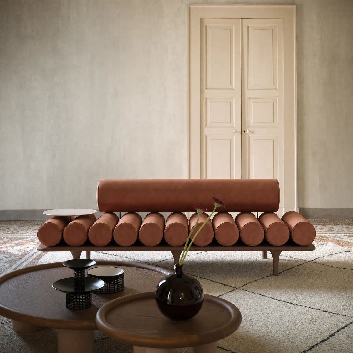 Five to Nine 200 Bench - T216 Matt Lacquered Cholocolate/T125 Concrete/Fabric U (Ombra 23)-2