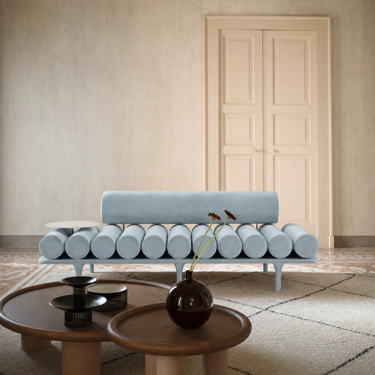 Five to Nine 200 Bench - T219 Glossy Lacquered Grey/T125 Concrete/Fabric T (Tiare 02)