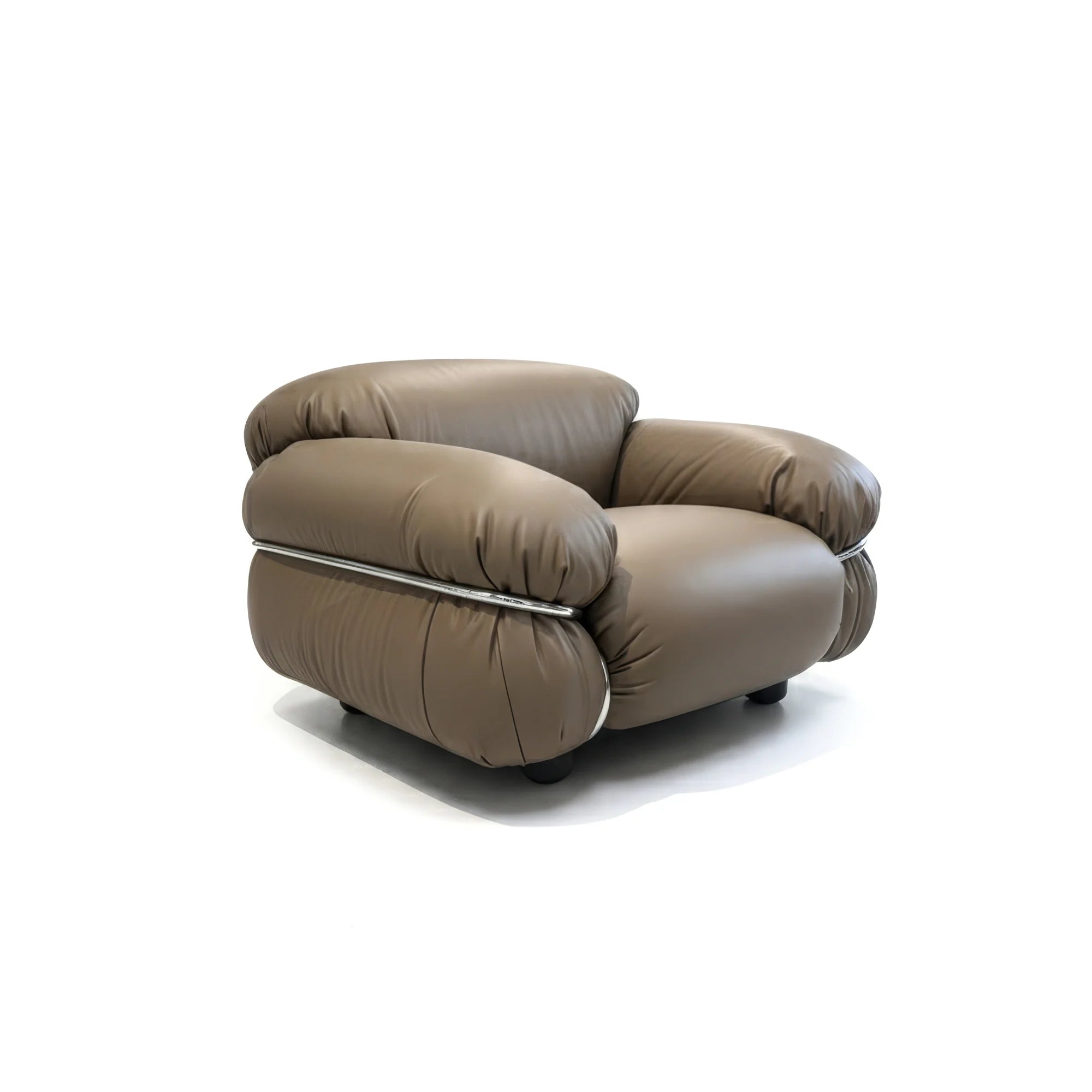 Sesann 110 Armchair - Grey Stained T49 / Polished Chrome T23 / Leather 2 ( Guarana 1300)-1