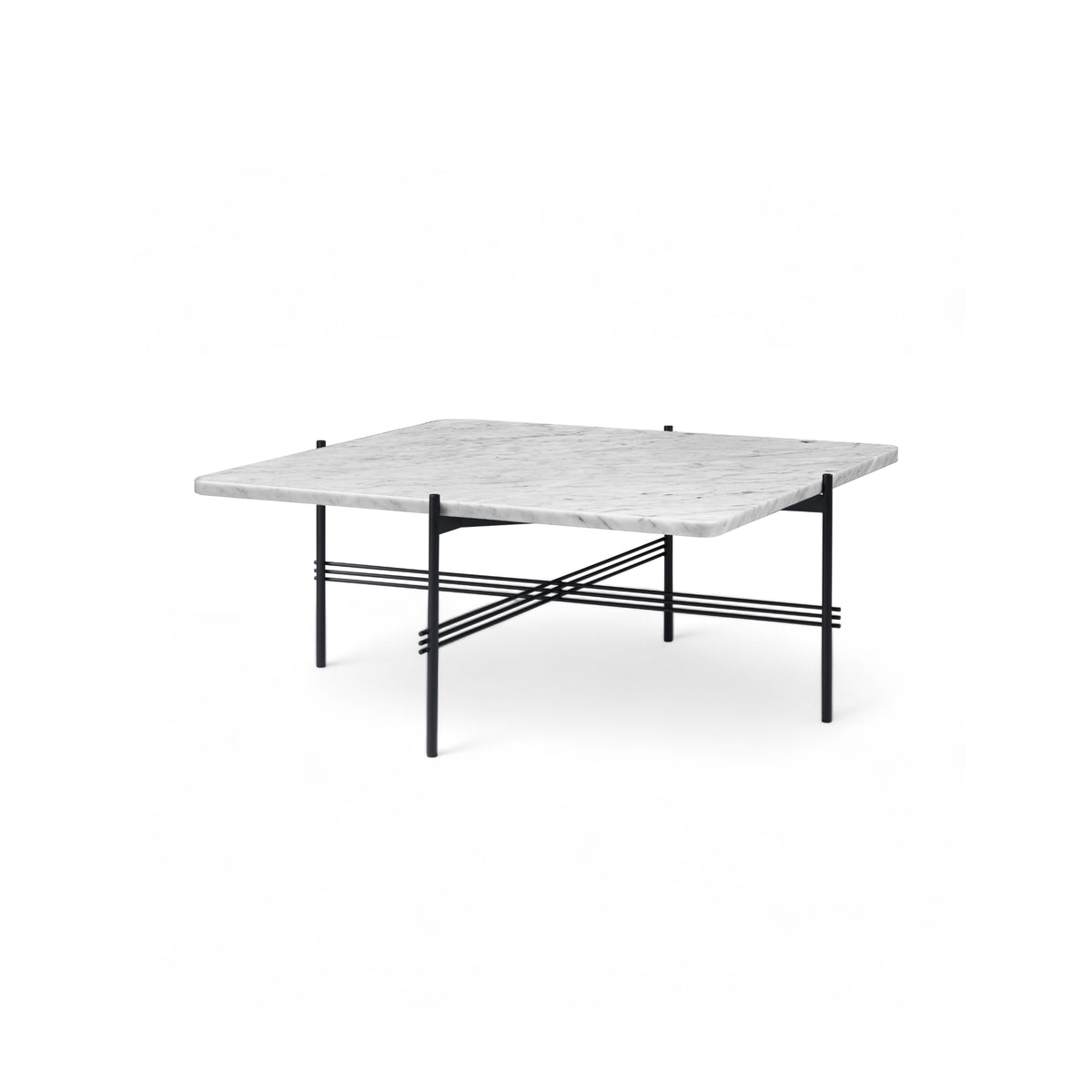 TS Coffee Table – 80x80x35 / Metal (Black) / Marble (White Carrara)