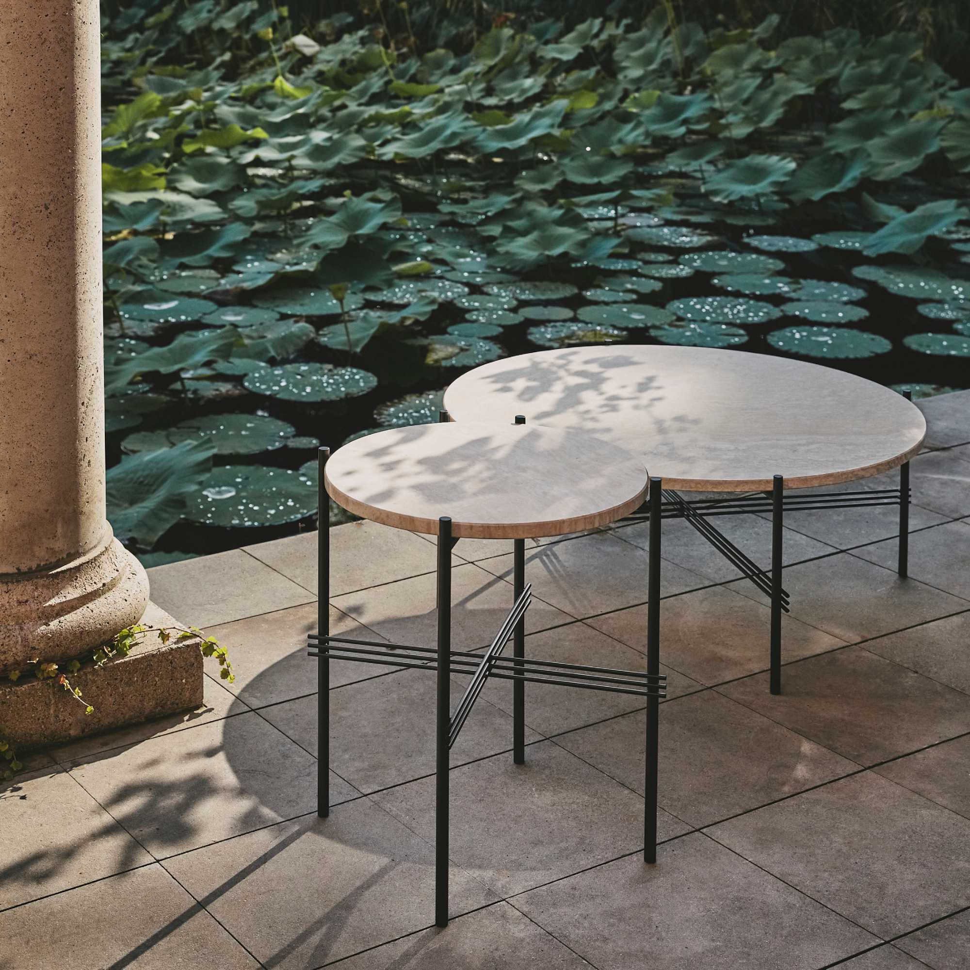 TS 45126 Outdoor Side Table - Black/Neutral White Travertine