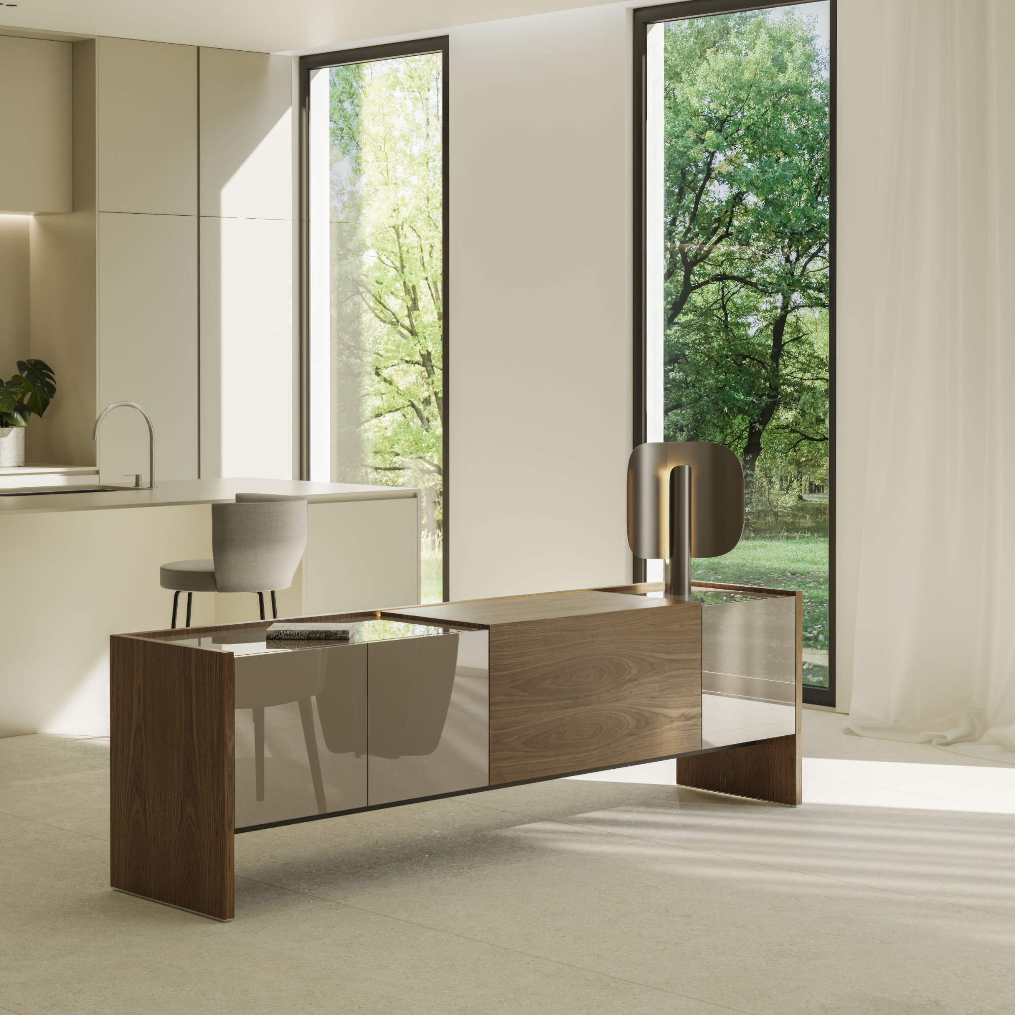 Toscana Lucca LUC401 Sideboard - Super-Matt Walnut/Grayish Blue-4