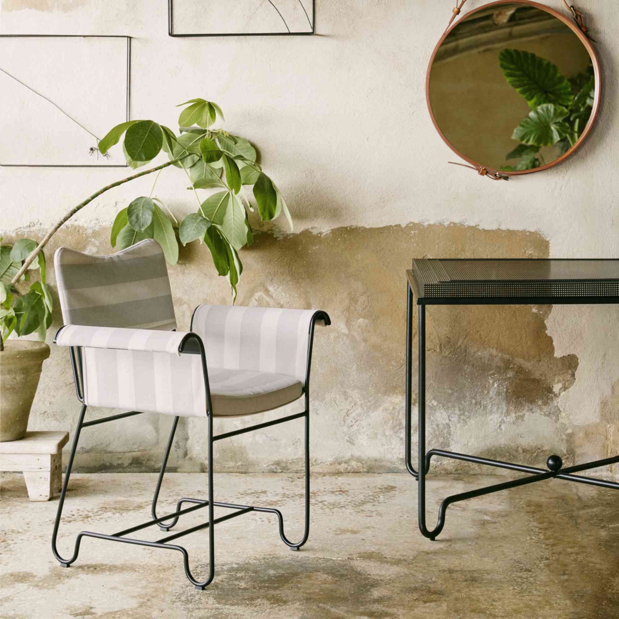 Tropique 44369 Outdoor Dining Chair - Black/Fabric A (Leslie Stripe 020)-7