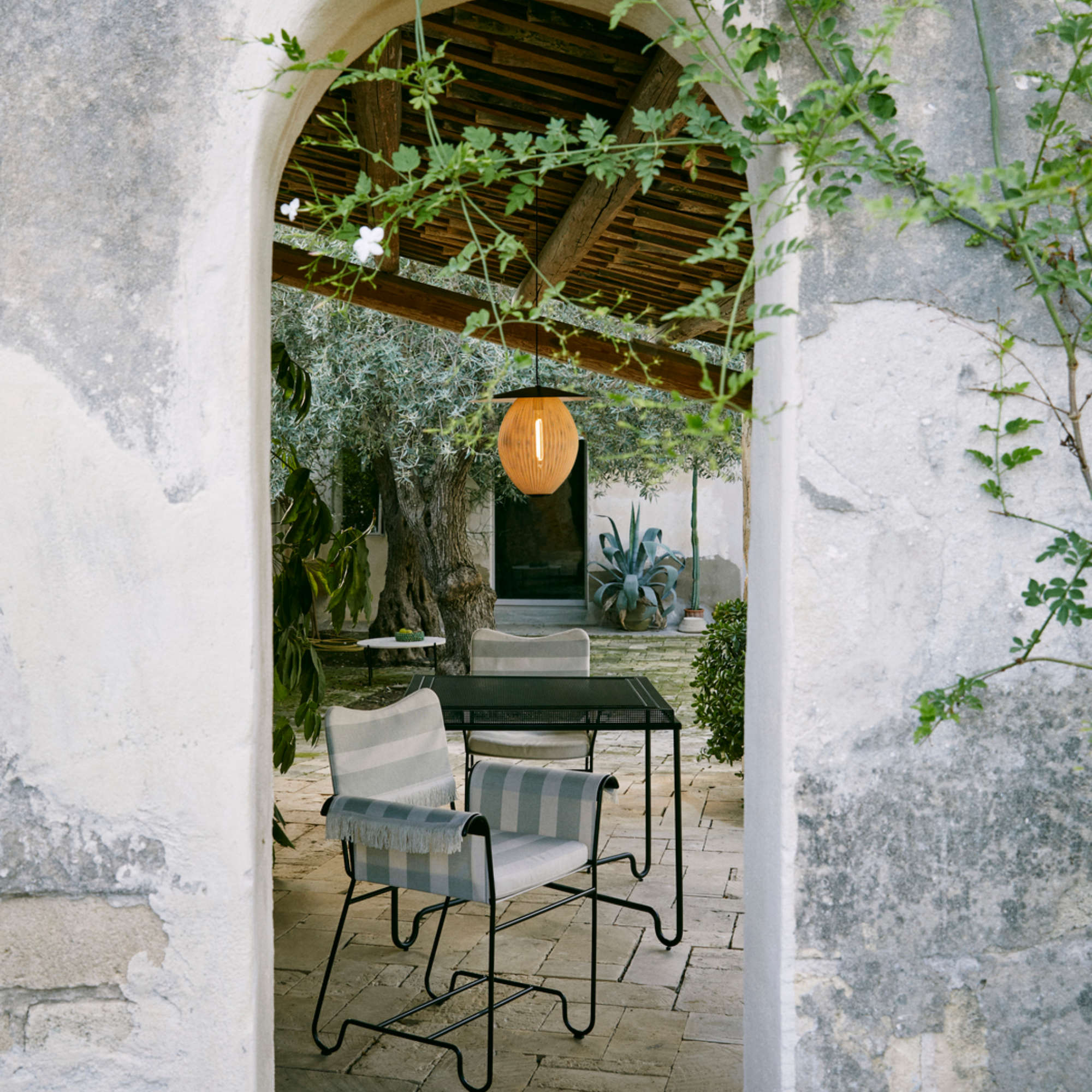 Tropique 44369 Outdoor Dining Chair - White/Fabric A (Leslie Stripe 040)-6