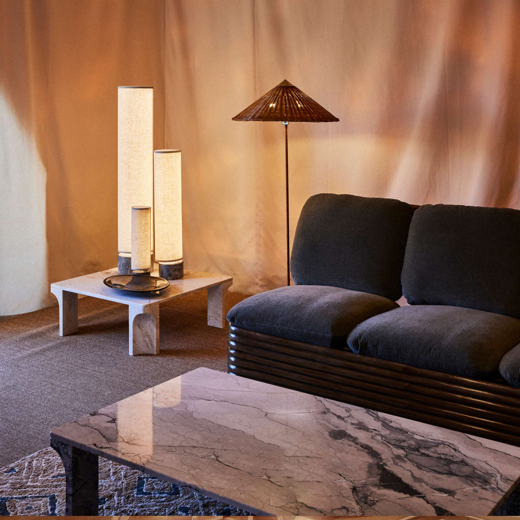 Unbound 10083622 Floor Lamp - Grey Marble/Canvas-4