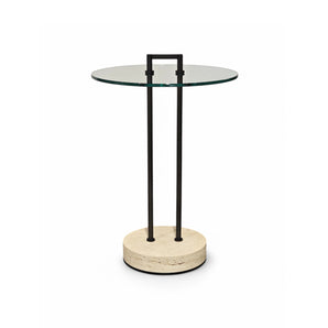 Urbino Marble MT007M Side Table - Travertine/Bronze/Dark Bronze Glass