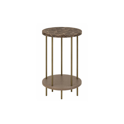 DD 25893 Side Table - Bronze Metal/Leather (Taupe L181144)/Frappuccino Marble
