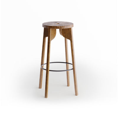 Tattoo Peacock  Carved Bar Stool - Black/Walnut Oil