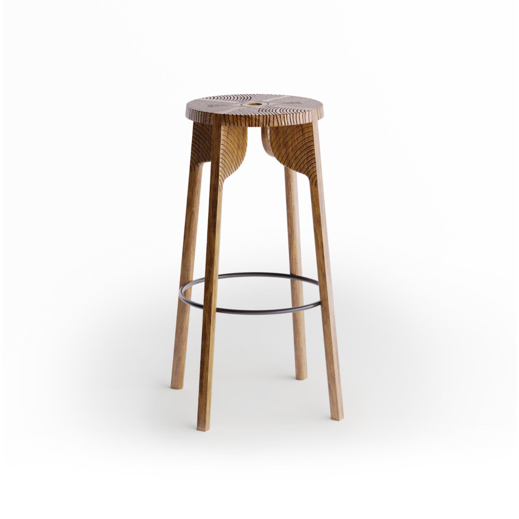 Tattoo Peacock  Carved Bar Stool - Black/Walnut Oil