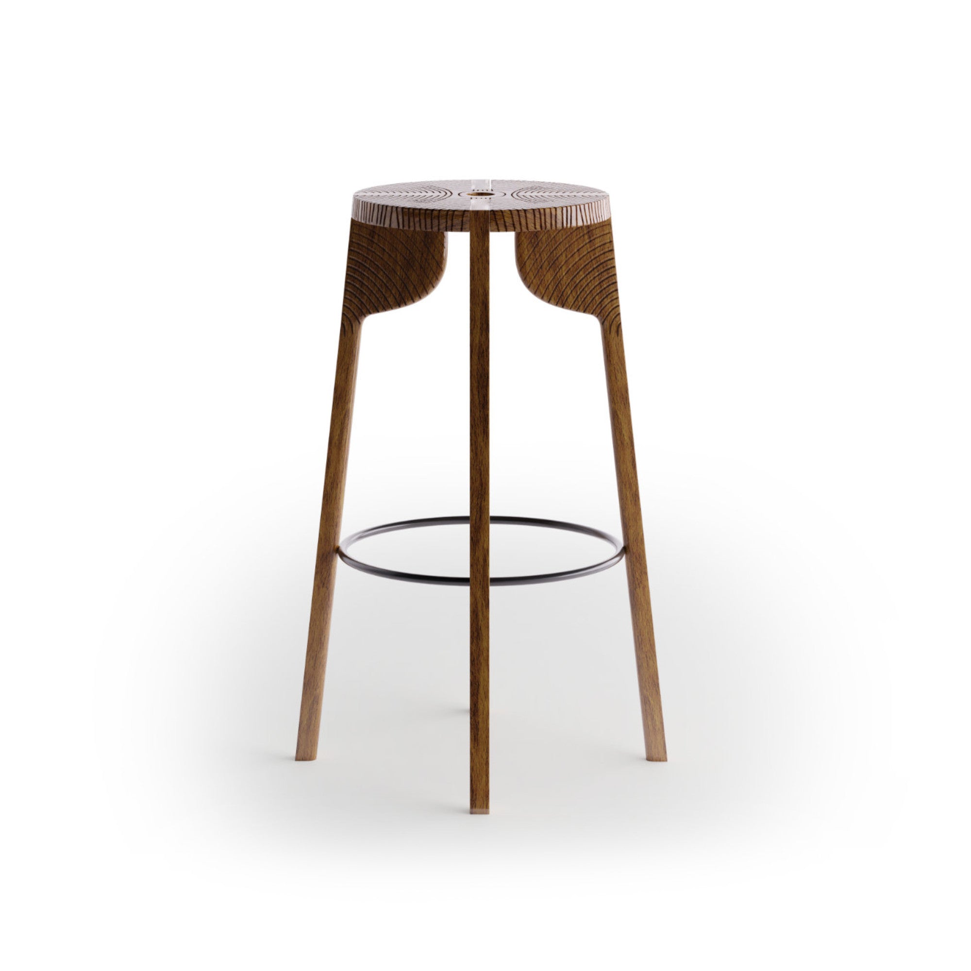 Tattoo Peacock  Carved Bar Stool - Black/Walnut Oil-3