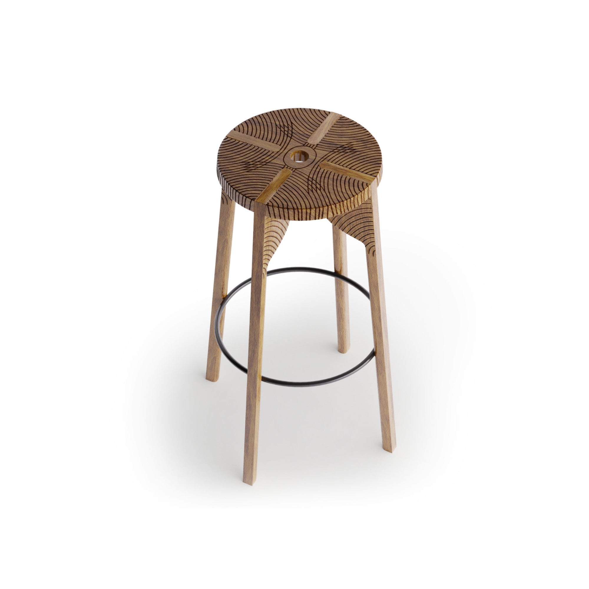 Tattoo Peacock  Carved Bar Stool - Black/Walnut Oil-5